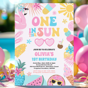 One In The Sun Tropical Beach 1st Birthday Party Invitation