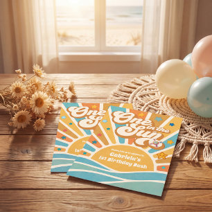  One in the sunshine retro blue 1st birthday  Invitation
