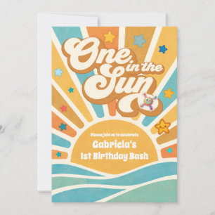  One in the sunshine retro blue 1st birthday  Invitation