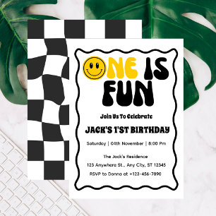 One Is Fun  Boy First Birthday  Invitation