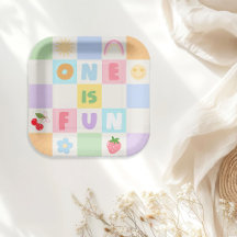 One is Fun Colourful Gingham Girl 1st Birthday