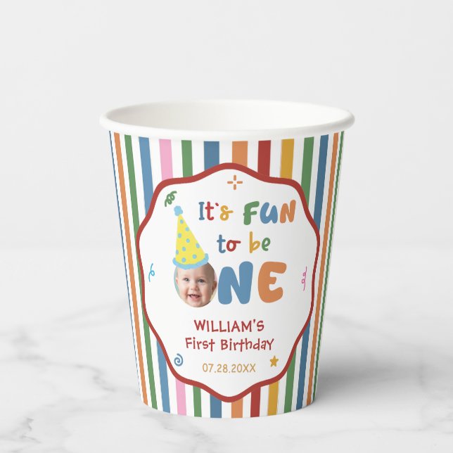 One is Fun Hat Birthday Party Paper Cups (Back)