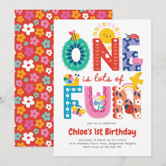 One is Fun Invitation, Girls First Birthday  Invitation