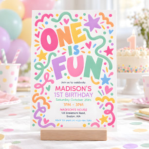 One Is Fun Pastel Rainbow First Birthday Invitation