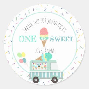 One is Sweet Ice Cream First Birthday Favour Classic Round Sticker