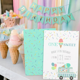 One is Sweet ice cream social birthday invitation