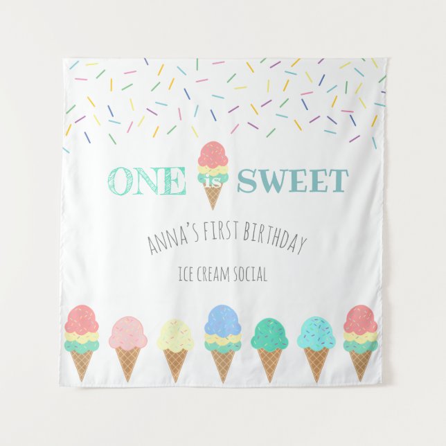 One is sweet ice cream social first birthday tapestry (Front)