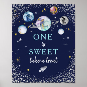 One Is Sweet Take A Treat Space Galaxy Birthday Poster
