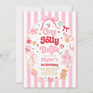 One Jolly Babe Christmas Coquette Bow 1st Birthday Invitation