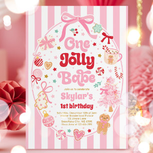 One Jolly Babe Christmas Coquette Bow 1st Birthday Invitation