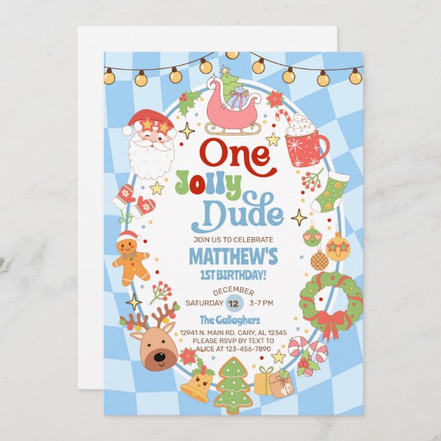 One jolly dude boy 1st Christmas birthday invite. Invitation (Front/Back)