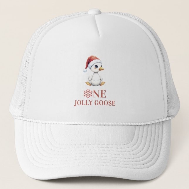 One Jolly Goose December First Birthday Trucker Hat (Front)