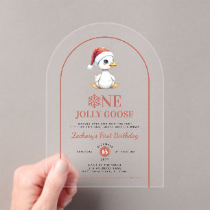 One Jolly Goose Modern Christmas First Birthday Acrylic Invitations