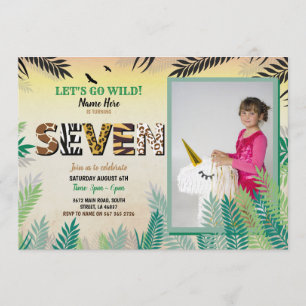 One Jungle 7th Birthday Party 7 Safari ZOO Photo Invitation