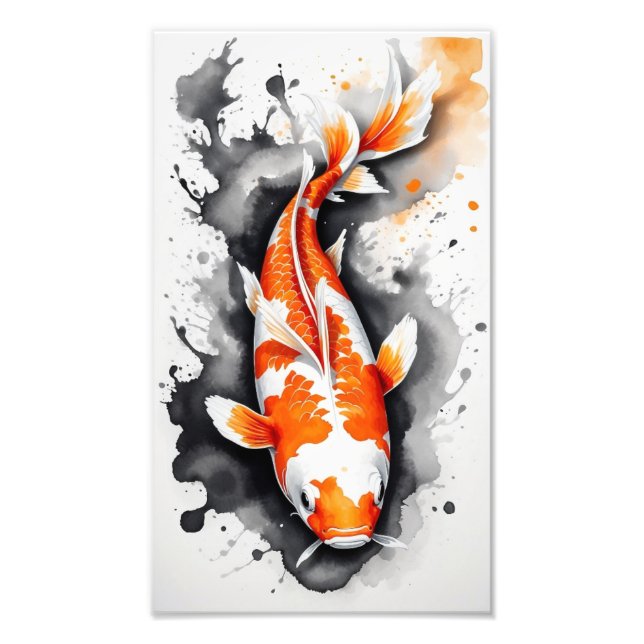 One Koi Fish in Calligraphy Style Photo Print (Front)