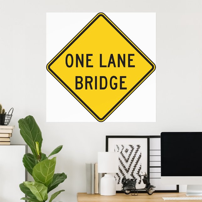 One Lane Bridge Road Sign Yellow (Creator Uploaded)