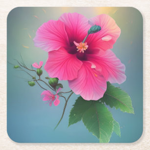 One Large Hibiscus In Full Bloom Square Paper Coaster