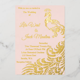 One Large Peacock Wedding Foil Invitation