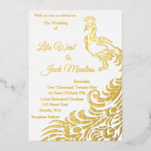 One Large Peacock Wedding Foil Invitation
