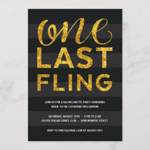 One Last Fling   Glitter-Look Bachelorette Party Invitation