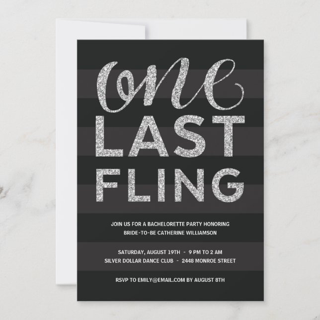 One Last Fling | Glitter-Look Bachelorette Party Invitation (Front)