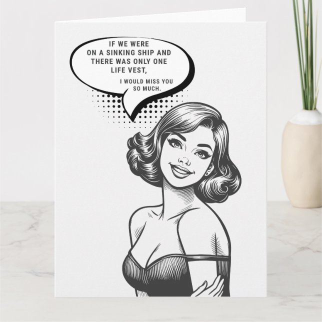 One Life Vest Funny Retro Greeting Card (Front)