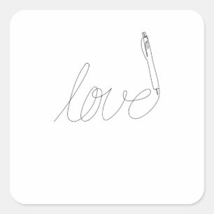 One Line Art Love gezeichnet mit Stift Square Sticker