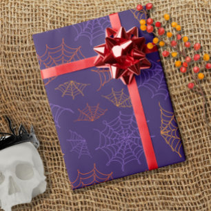 One Line Art Spiderwebs Pattern Halloween Wrapping Paper