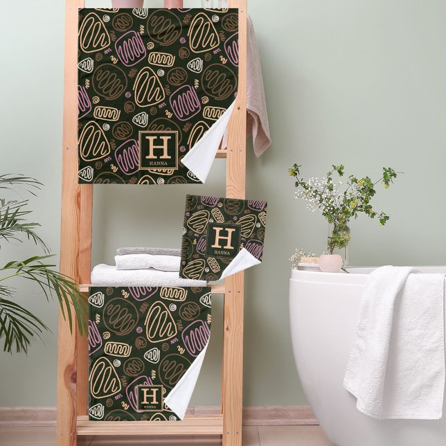 One Line Artistic Drawing Pattern Monogram Bath Towel Set (Creator Uploaded)