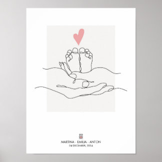 One Line Baby Feet Birth Stats Nursery Art Poster