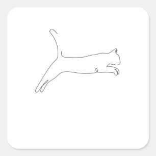 One Line Drawing Cat jumps Single Art Square Sticker