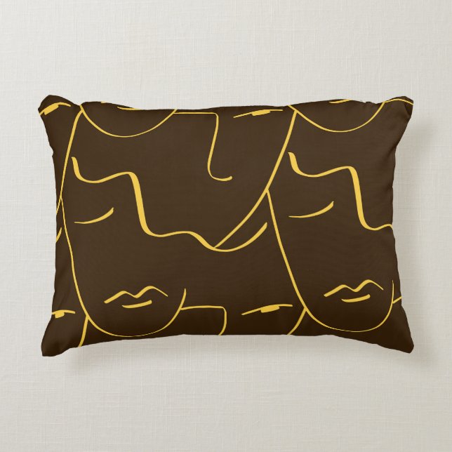 One Line Drawing Faces Pattern Decorative Cushion (Front)