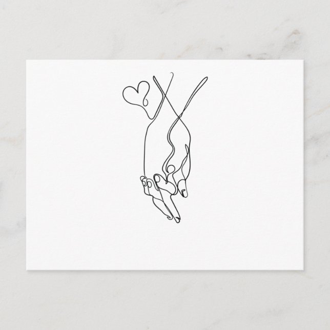 One Line Drawing Händchen halten Single Art Postcard (Front)