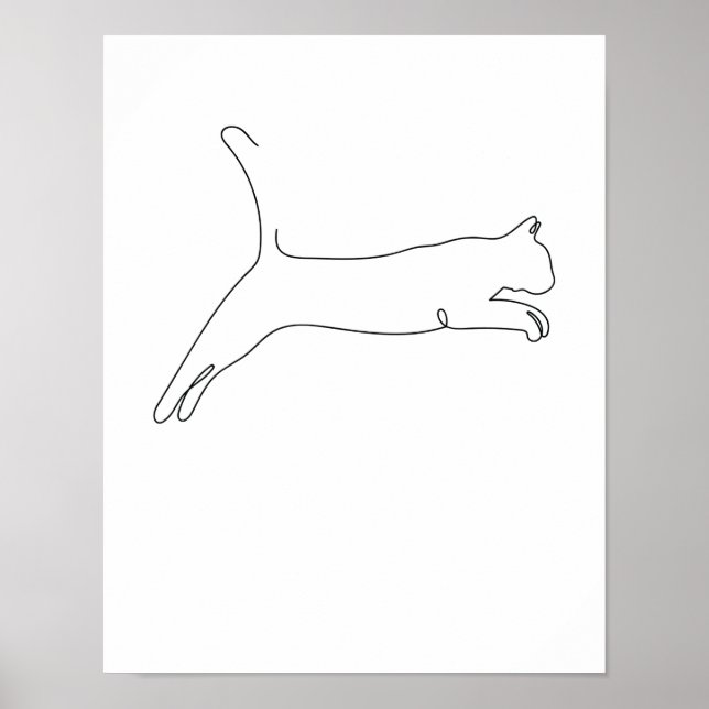 One Line Drawing Katze springt Single Art Poster (Front)