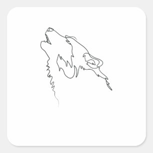 One Line Drawing Wolf Single Art Square Sticker