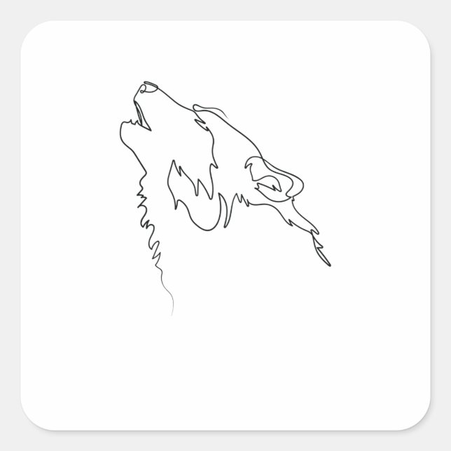 One Line Drawing Wolf Single Art Square Sticker (Front)
