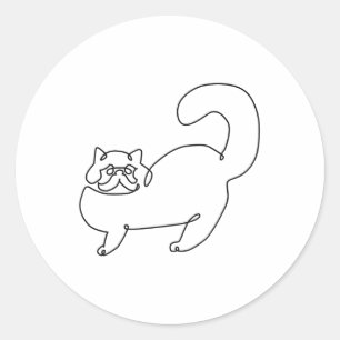 One Line Persian Cat Tattoo _1 Classic Round Sticker