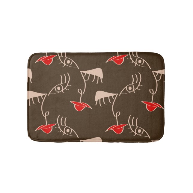 One-line woman face: abstract pattern. bath mat (Front)