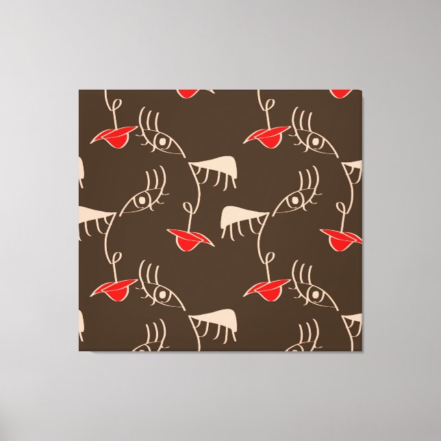 One-line woman face: abstract pattern. canvas print (Front)