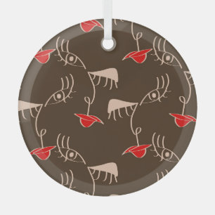 One-line woman face: abstract pattern. glass tree decoration