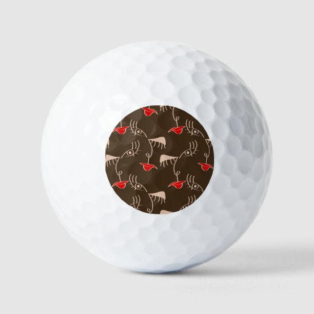 One-line woman face: abstract pattern. golf balls (Front)