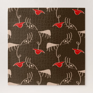 One-line woman face: abstract pattern. jigsaw puzzle