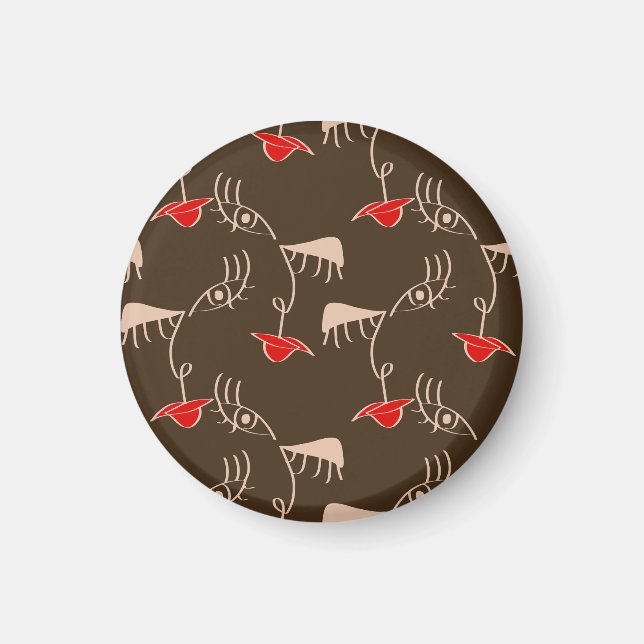 One-line woman face: abstract pattern. magnet (Front)