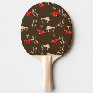 One-line woman face: abstract pattern. ping pong paddle