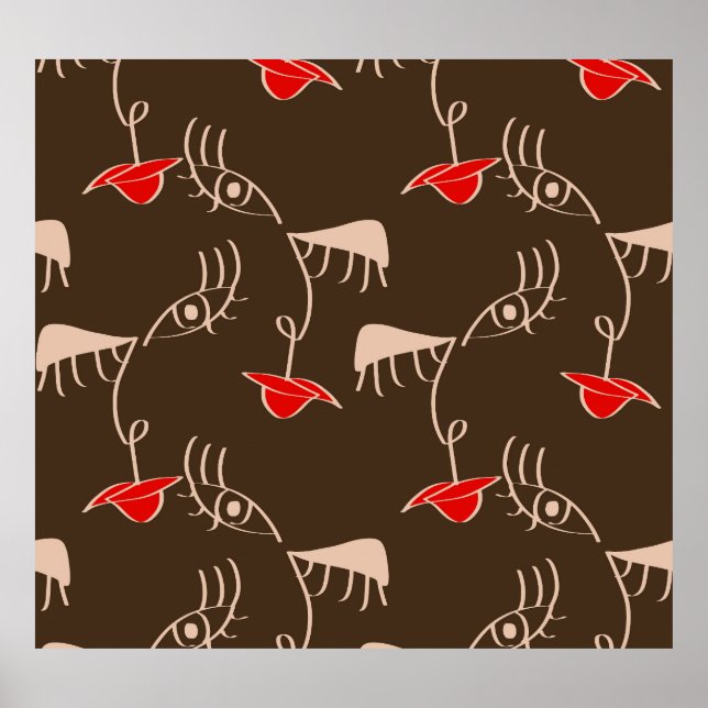 One-line woman face: abstract pattern. poster (Front)