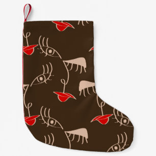 One-line woman face: abstract pattern. small christmas stocking
