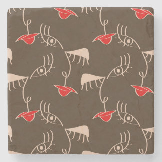 One-line woman face: abstract pattern. stone coaster