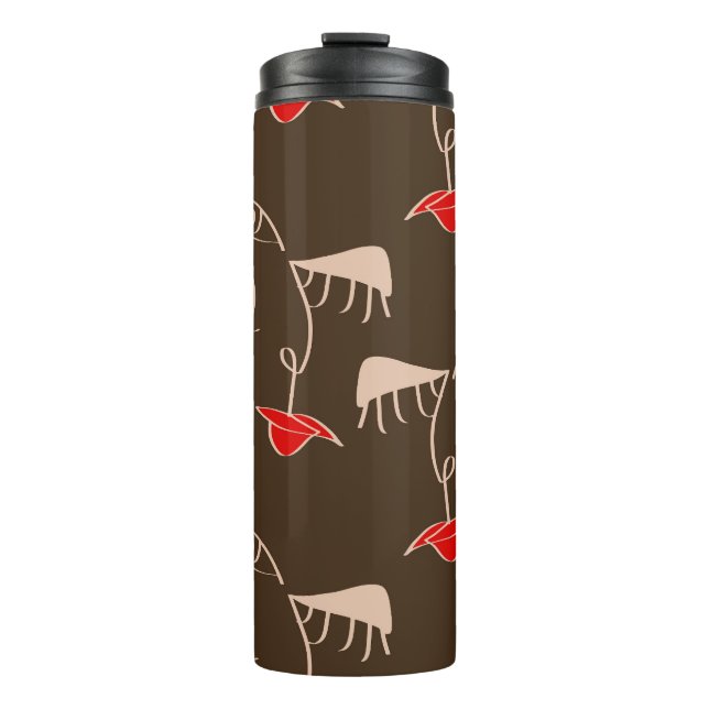 One-line woman face: abstract pattern. thermal tumbler (Front)