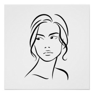 One Line Woman Face Drawing 4 Poster