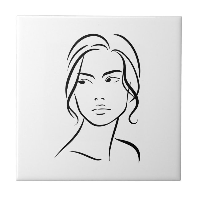 One Line Woman Face Drawing 4 Tile (Front)